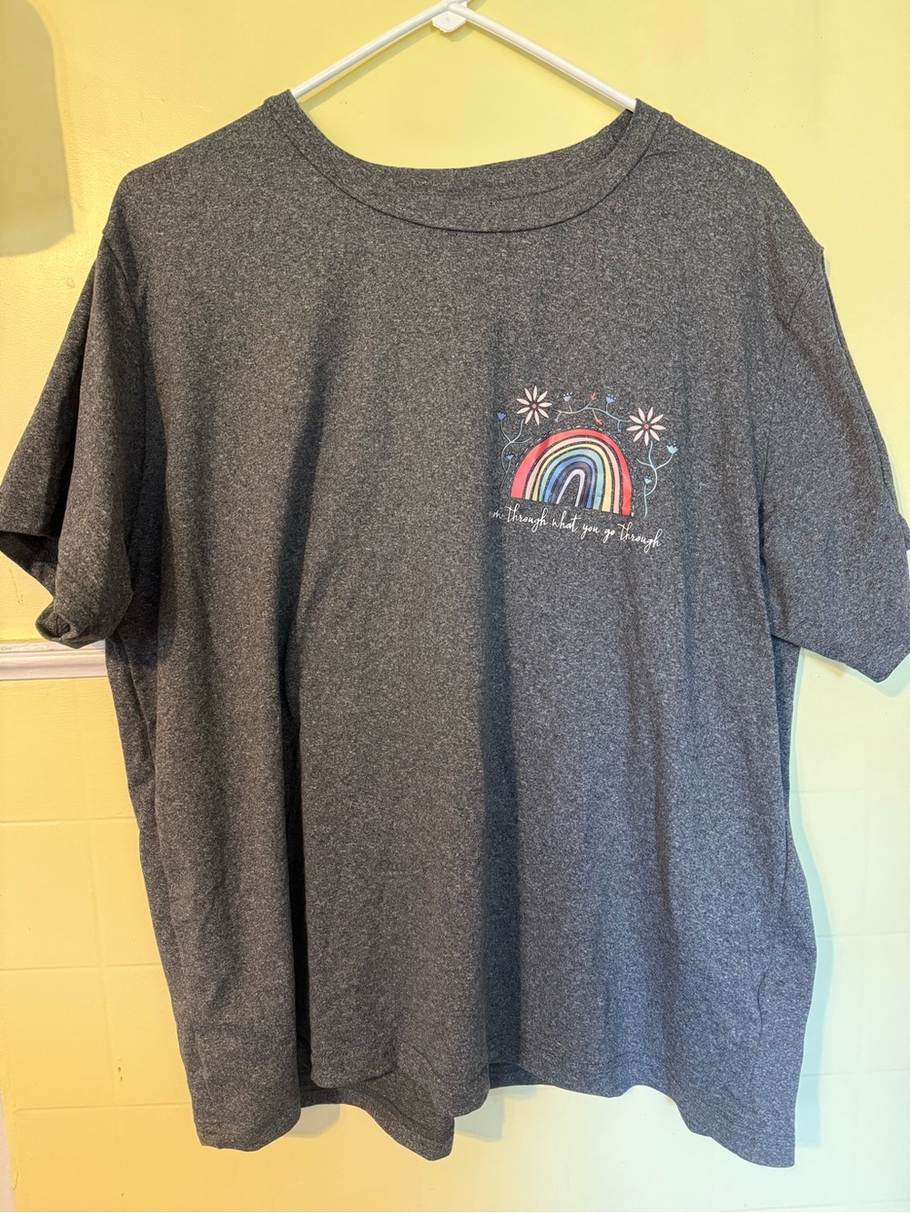 SHEIN Gray Short Sleeve Tee with Multicolor Rainbow Graphic